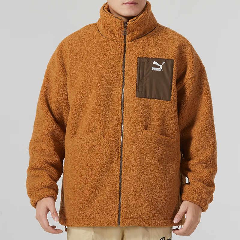Puma Color Block Pocket Letter Logo Patch Retro Sports Jacket Unisex Jacket Brown 539750-74