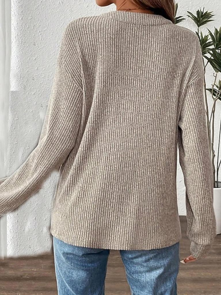 2025 Autumn/Winter Women's Solid Color Button Loose Long Sleeve T-Shirt