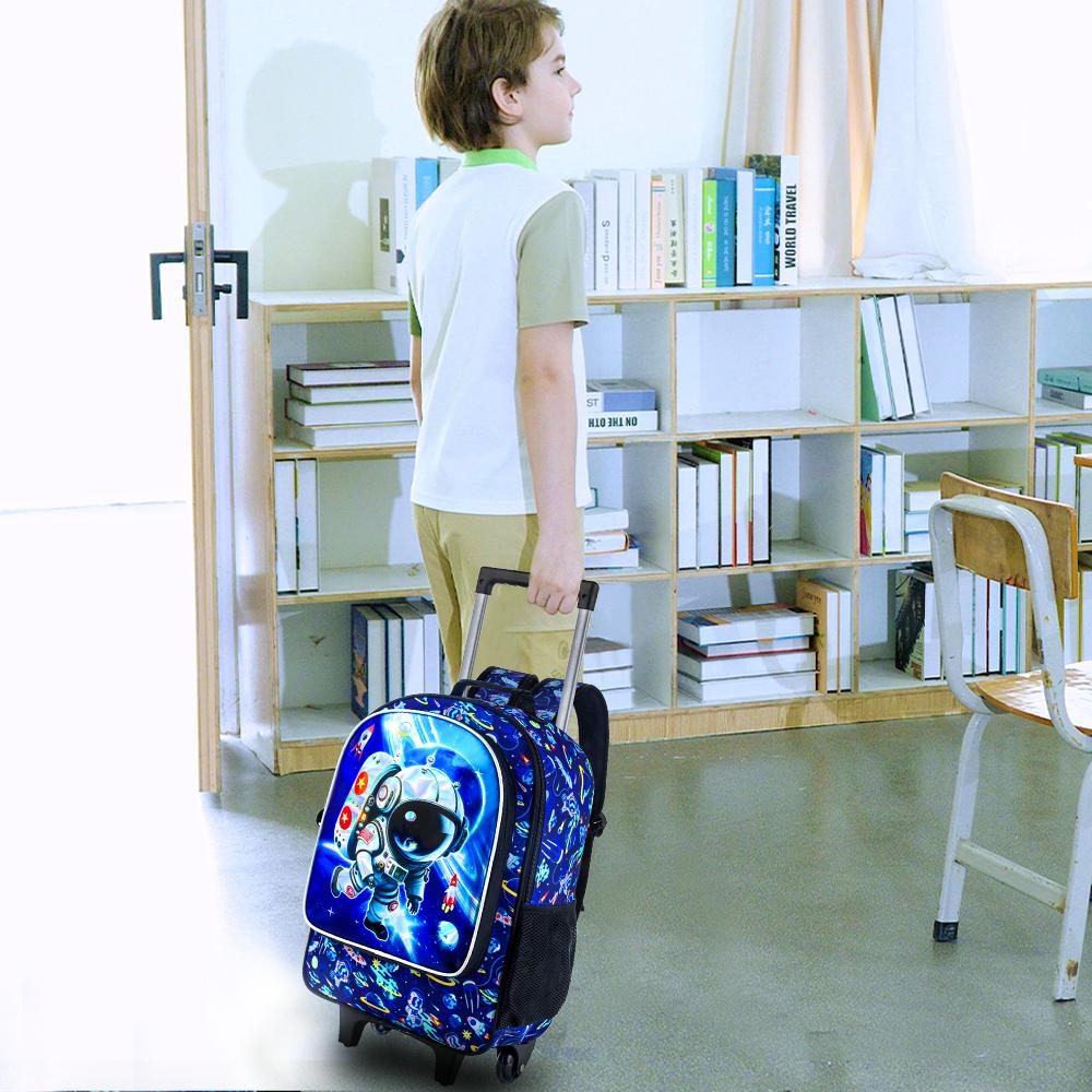 Rollender Rucksack für Jungen, Kinder Schultasche mit Rollen und Lunchtasche, Schultasche auf Rädern für Kinder