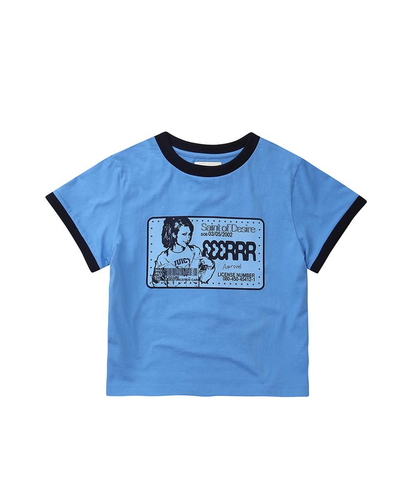 EEERRR Saint Licence Artwork Semi-Crop Ringer T-Shirt (Blue)