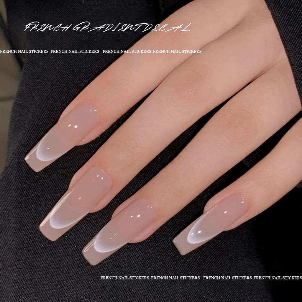 Waterproof Solid Color & Gradient French Nail Stickers - Durable & Stylish for DIY Manicures