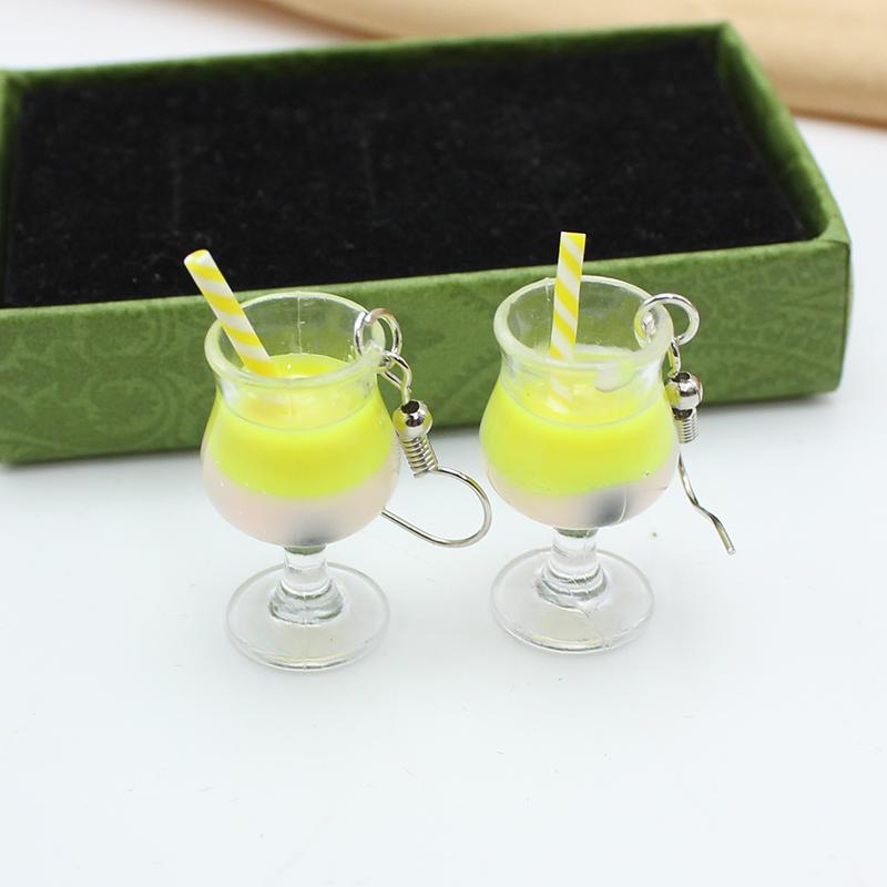 Creative Simulation Red Wine Goblets Makaron Double Beverage Cups Milk Tea Earrings Innovative Cute Accessories