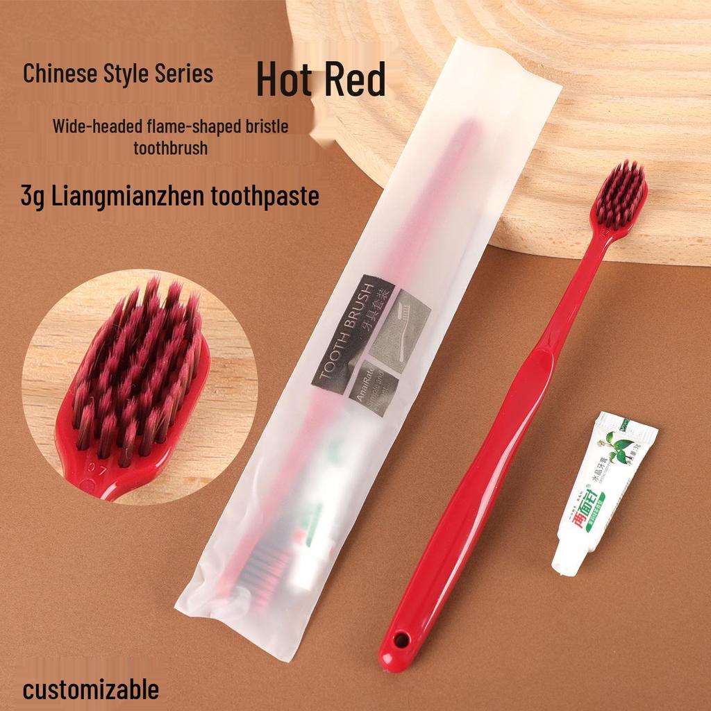 Chinese Style Soft Bristle Toothbrush & Toothpaste Set - High-End Disposable Toiletries