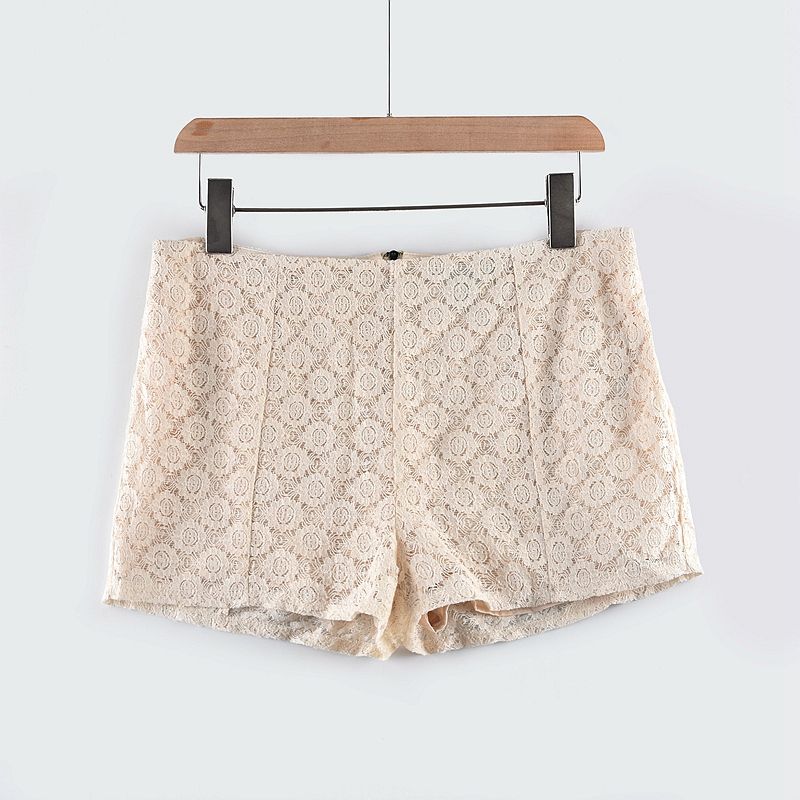 

Европейские и американские хлопковые шорты с кружевом в стиле тонкого кроя на молнии Beige S