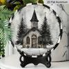 2D Flat, 1pc Round Aluminum Hanging Sign with a Rustic Style Featuring a Vintage Church And Christmas Tree Design - Easy To Hang Indoor Outdoor