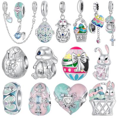 Silver Ziyun 925 Silver Easter Bunny Egg DIY Bracelet Bead Accessories