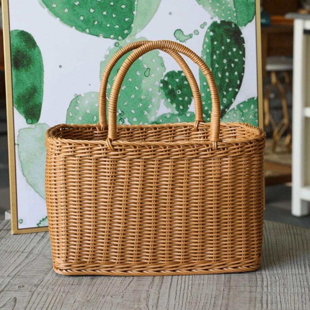 Rattan Woven Basket Rectangular Flower Basket Storage Basket Picnic Basket  Vegetable