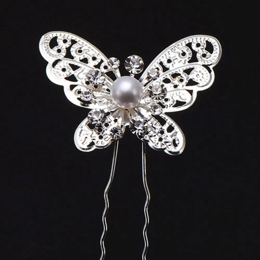 5Pcs Fashion Metal Pearl Flower Hairpin Stick Headwear U-shaped Rhinestone Hair Clip Headdress Bridal Hairpin Wedding