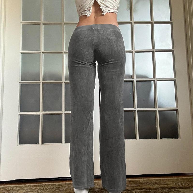Retro Rhinestone Flared Pants Lace-up Casual Bottoms