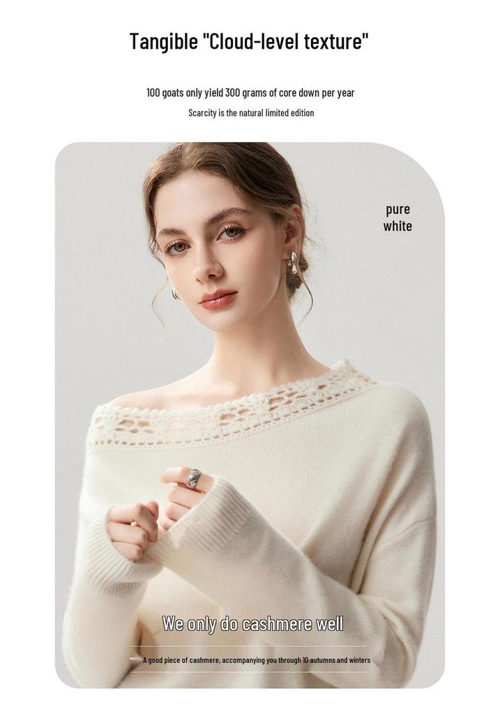 Lekasha Women's Off-Shoulder Cashmere Goat Wool Sweater - Autumn/Winter, 7-Gauge Crochet Knit, Lazy Style Base Layer