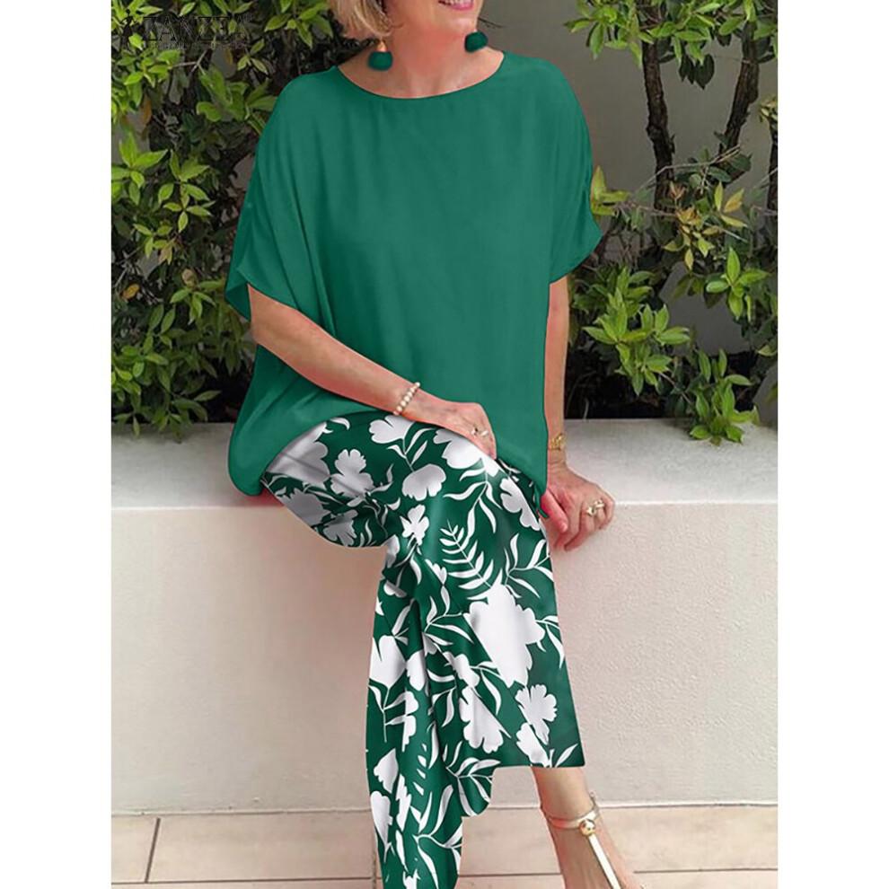 Women Summer Blouses Pants Bohemian Matching Sets Summer Tracksuit Outifits Floral Wide Leg Pants Sets Tops