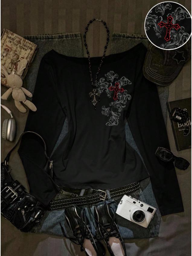 Neuer Europäischer & Amerikanischer Y2K Mode Schlank geschnittener Langarm Damen Pullover T-Shirt