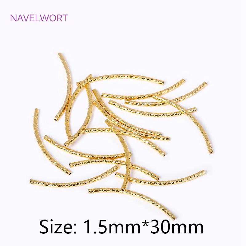 18K Gold Plated 20/25/30MM Texture Long Curved Tube Beads For DIY Bracelet Necklace Jewelry Making Accessories Wholesale