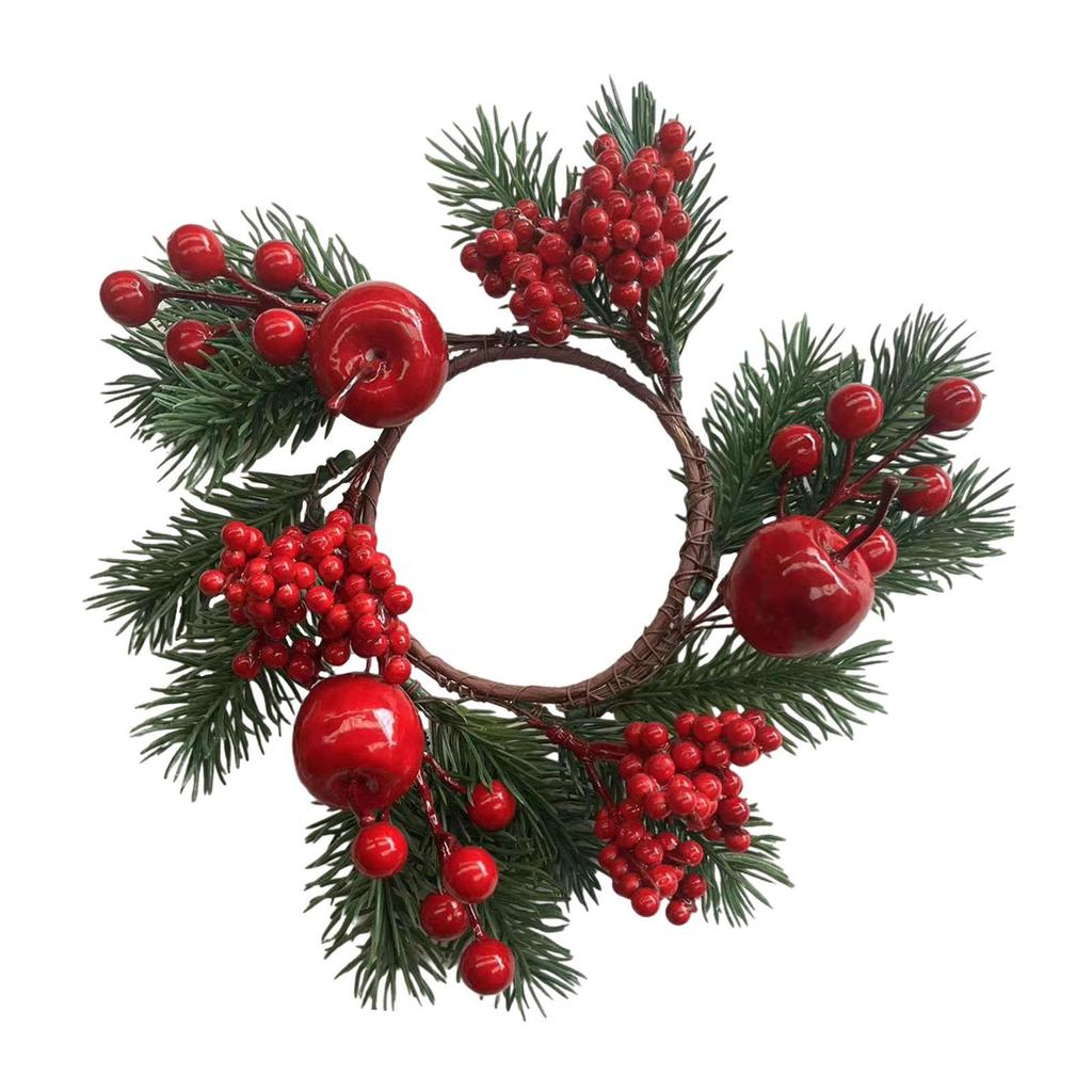 Christmas Candle Ring Decoration Holiday Handcrafted Farmhouse Decor Realistic with Red Berry Garland for Wall Birthday Decor