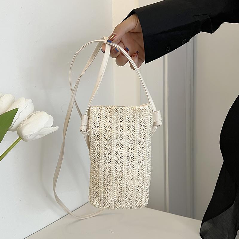 Yogodlns Borsa a Tracolla Piccola da Donna Moda Colore Solido Intrecciata Vuota Leggera in Paglia Intrecciata Borsa a Spalla