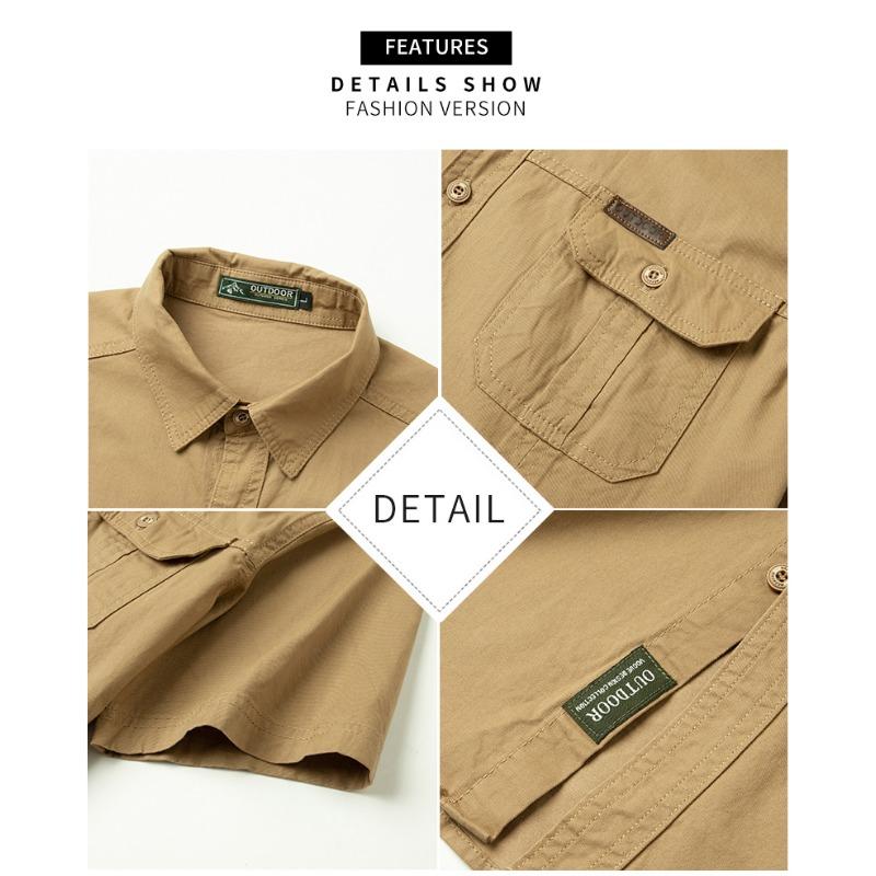 Mens Solid Color Turn Down Collar Double Pocket Short Sleeve Casual Work Shirt