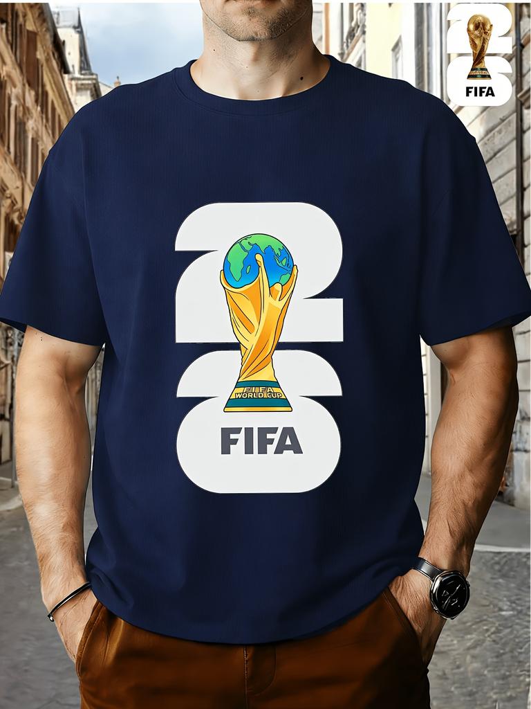 FIFA World Cup Football. Men's Print Short-Sleeve T-Shirt, Trendy Summer Top, Unisex Couple's Round Neck, Comfortable Fit, Essential for Parties