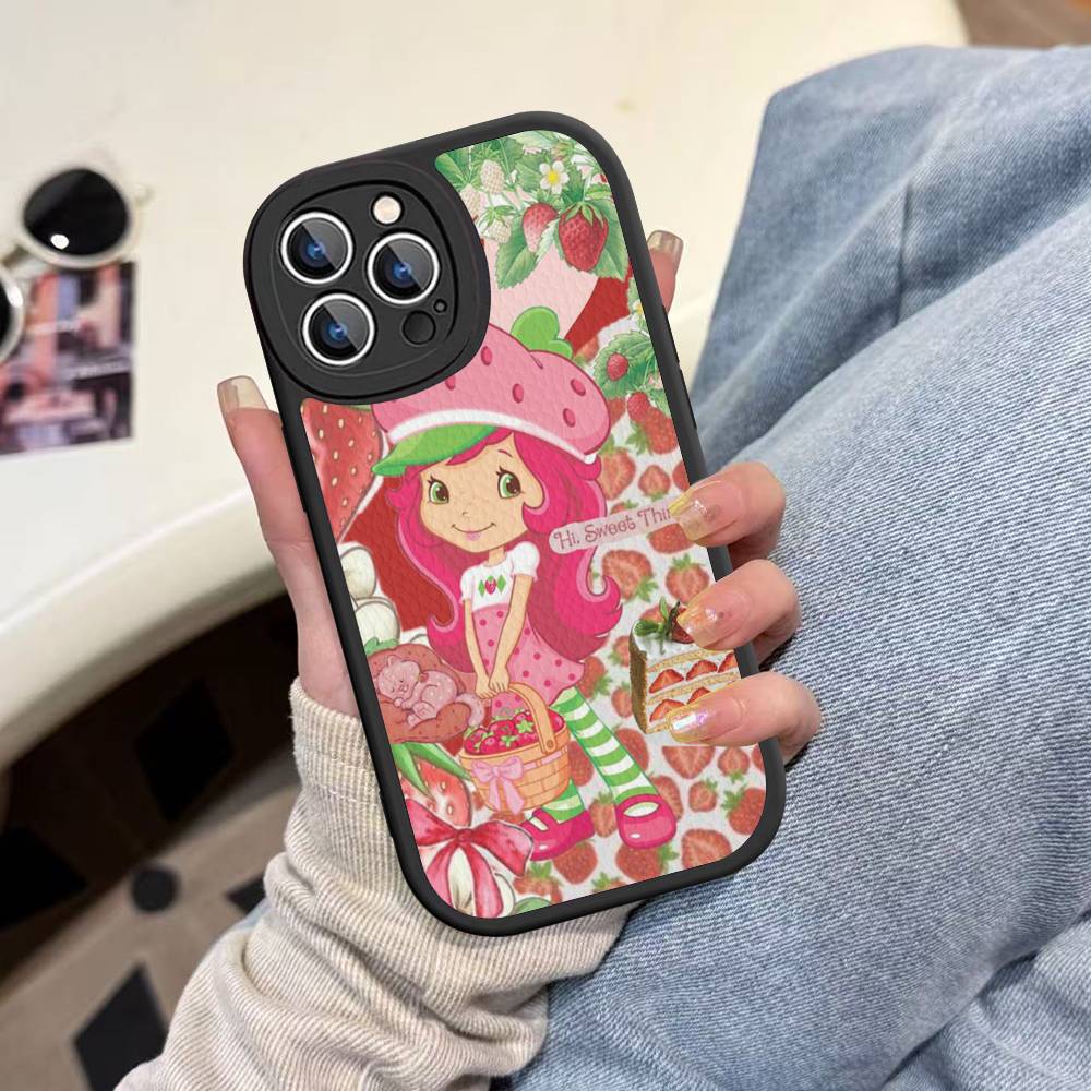 S-Strawberry-shortcake Girl Phone Case For IPhone 15 14 13 12 11 16 Pro Max Plus Leather Soft Cover