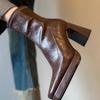 Block Heel Booties Women Fall Winter New Retro Platform Heightened Versatile Square Toe Rear Zipper