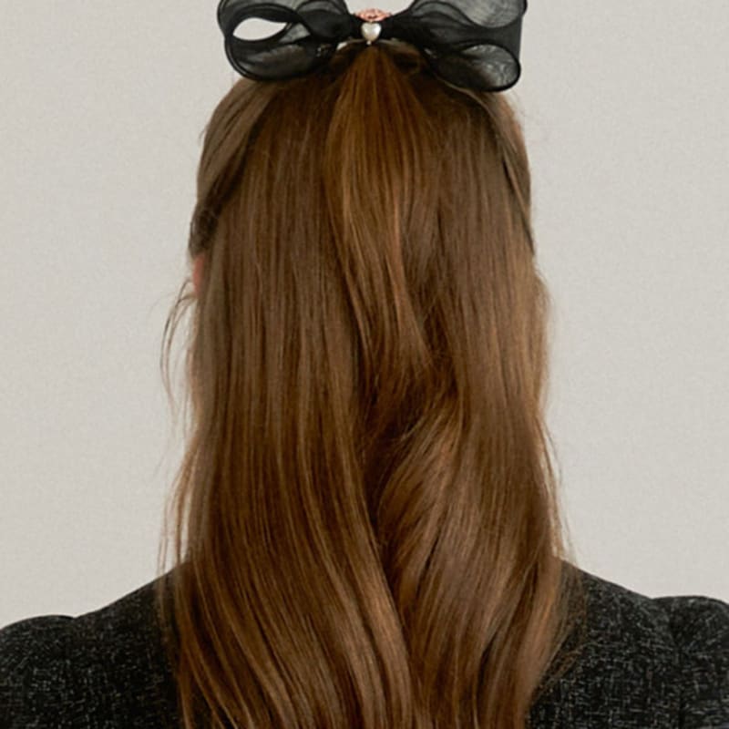 

DELPHIN Mesh Ruffle Ribbon Pin (Black) ONE