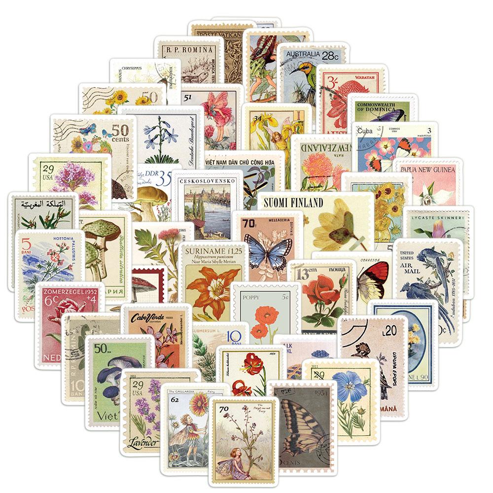 

50pcs Creative Retro Stamp Stickers for DIY Phone Cases & Notebooks No