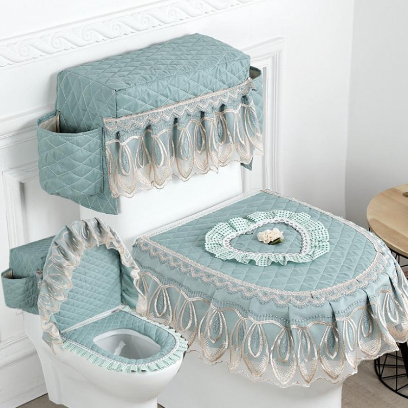 3 sztuk/zestaw nakładka na deskę sedesową pokrywa zbiornika wody toaletowej Closestool osłony przeciwpyłowe poduszka na deskę sedesową odpinana tkanina na toaletę