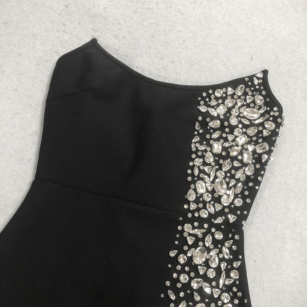 Women's Solid Color Rhinestone Sleeveless Bandage Mini Dress - New Fashion