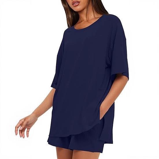 A Simple Summer Commuting Solid-color Home Wear Set That Can Be Worn Over A Two-piece Set of Casual Shorts for Women
