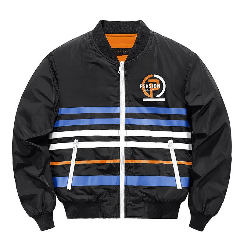 Letter Striped Jacket Men's Flying Jacket Men's Casual Sports Jacket Gram Baseball Stand-Up Jacket