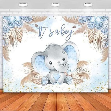 Baby Blue Elephant Birthday Party Photography Background Baby Bath Boy Banner