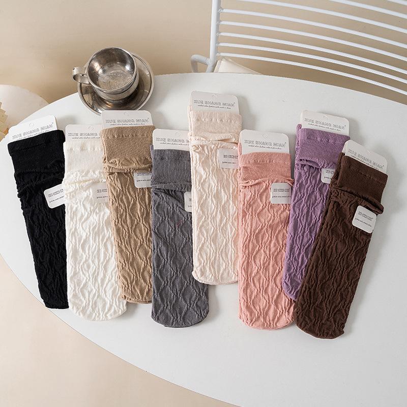 

Women s Fall Diamond Solid Color Precollage Style All Purpose Mid Tube Cotton Socks 1 pair бежевий