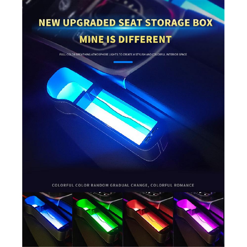 Pair 7Colors Led Atmosphere Light Car Seat Crevice Storage Box Usb Charging Port