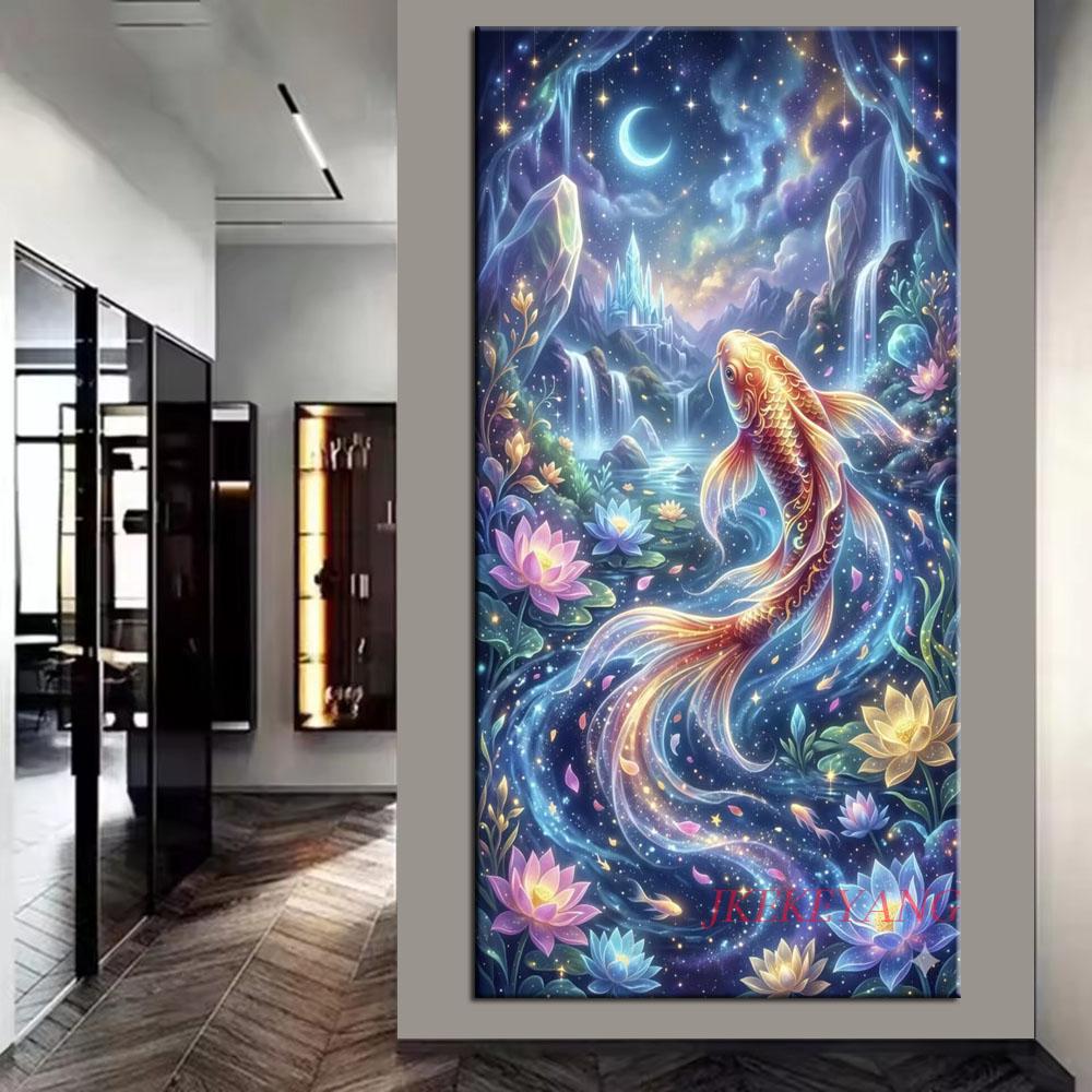 Beautiful Koi Fish and Flowers Picture DIY Diamond Painting Cross Stitch Full Drills Diamond Mosaic New Collection Home Decor