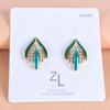 1 Pair of Women's Earrings Retro Style Leaf and Bud Colorful Glaze Diamond-mounted Ear Clip