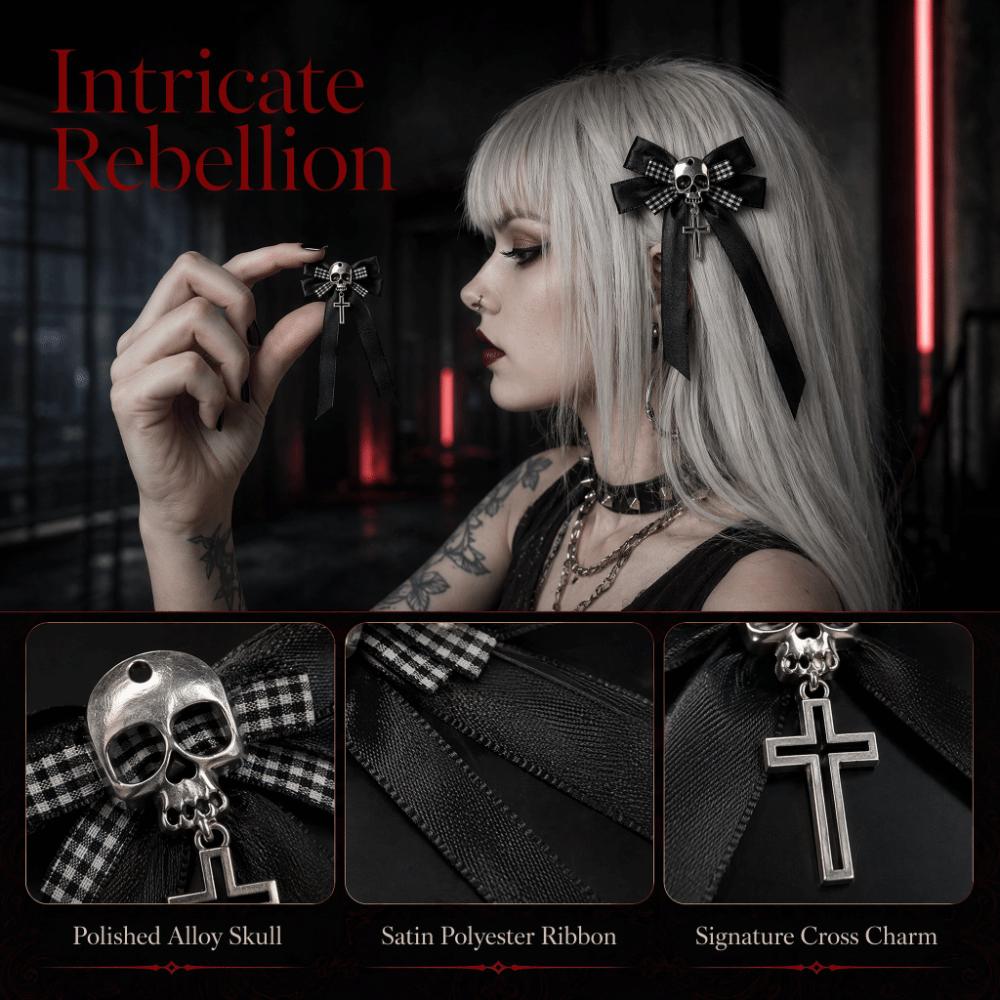 Cross Decorative Bow Skull Side Clip Y2K Hair Accessories Dark Ponytail Braid Hair Clip  Party