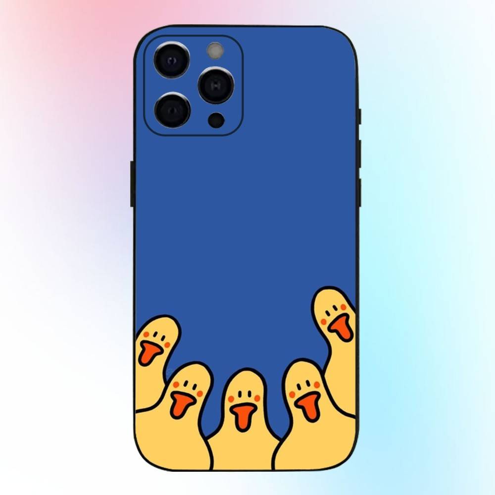 Cute Cartoon Duck Phone Case For iPhone17,16,15,14,13,12,11 Plus,Pro Max Soft Black Cover