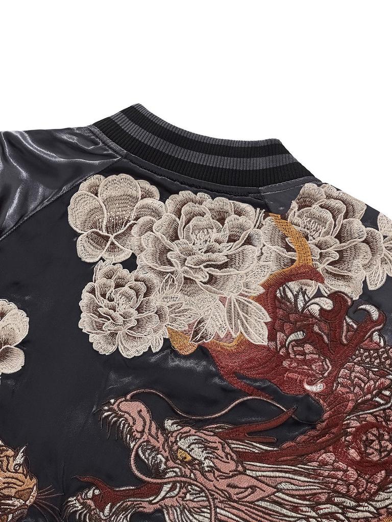 Huaxia Junpin Embroidered Dragon Tiger Baseball Jacket - Heavy Duty Chinese Style Outerwear, S108