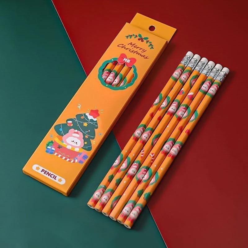 1 Set 6 Stück Weihnachten HB Schreibwaren Schule Bürobedarf Student Geschenk Preis Kreative Kawaii Bleistift