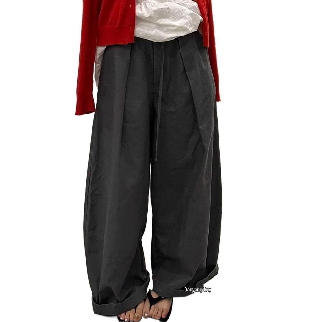 Women's 2025 Autumn High-Waisted Scimitar Design Slimming Wide-Leg Casual Pants