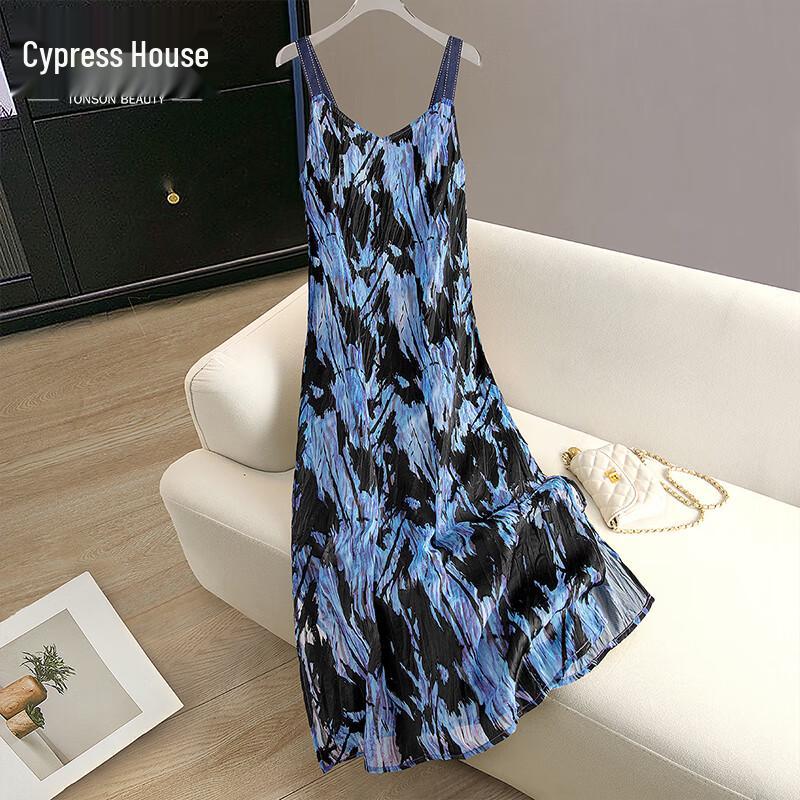 Women's Printed V-Neck Midi Cami Dress