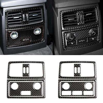 Real Carbon Fiber Car Rear Air Conditioner Outlet Cigarette Light Panel Frame Cover Trim For BMW 5 Series E60 E61 2004-2010