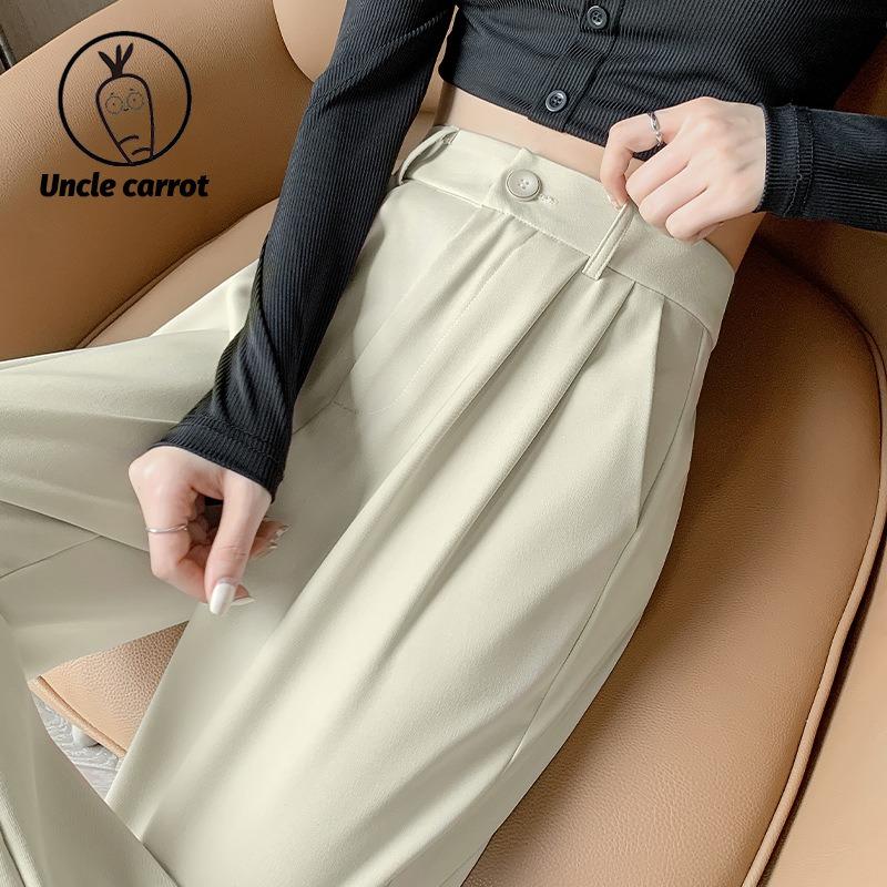 suit wide-leg pants women's pants spring and autumn new high-waisted drape nine-point straight casual and thin black trousers