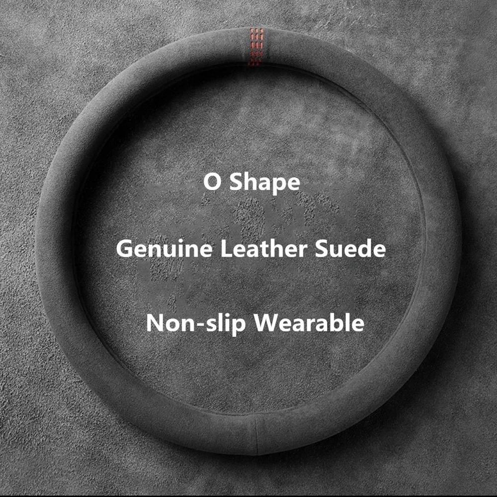 Universal Car Steering Wheel Cover 37-38cm Cowhide Suede Leather Wrap Breathable Non-Slip Auto Steering Wheel Cover for Cars