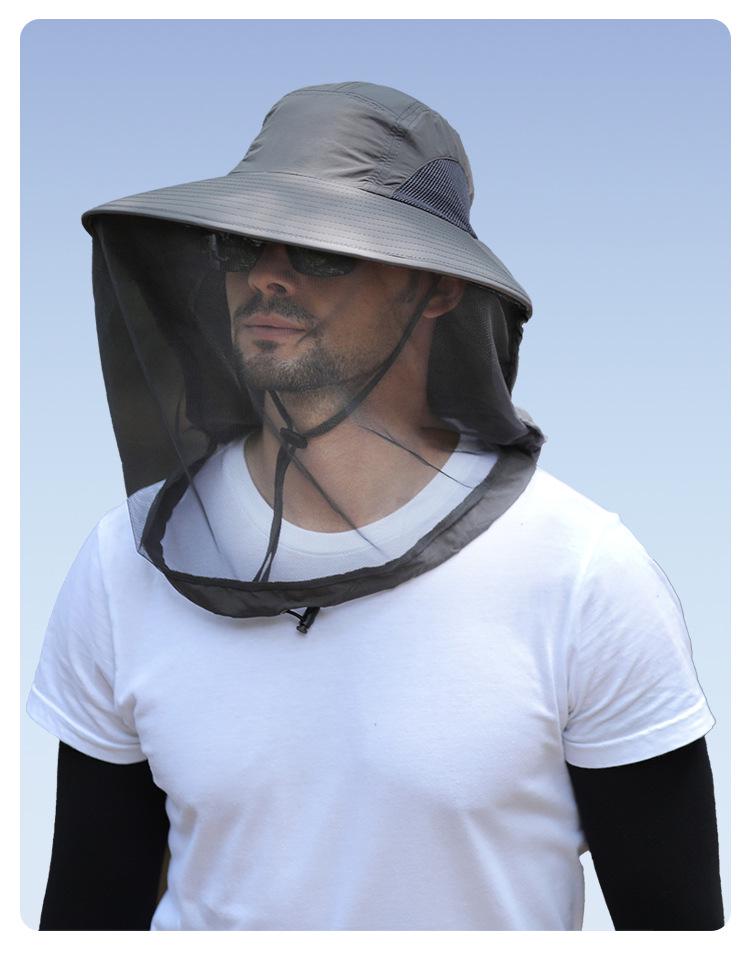 Men's Large Brim UV-Blocking Fishing Hat with Insect-Proof Net
