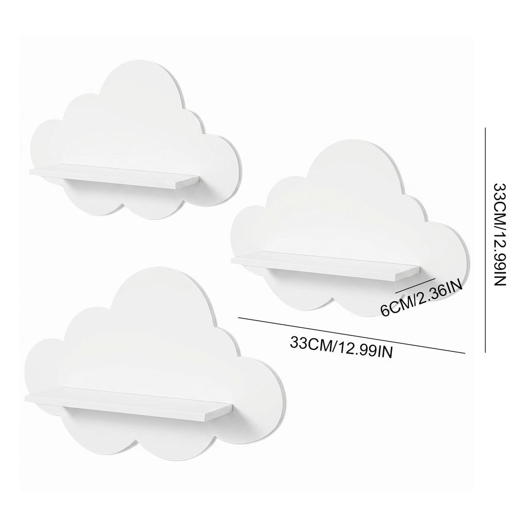 3Pcs Cloud-shaped Modern Wall Bookshelf Multifunctional Modern Style Wooden Wall Storage Rack for Living Room Display Stands