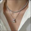 Classic Elegant Silver Single Shiny Zircon Round Grey White Pearl Pendant Necklaces for Women Collarbone Chain Jewelry