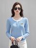 Plus Size Color Block Long Sleeve T-Shirt for Women - 2025 Autumn Design, Waist-Slimming Fake Two-Piece Style