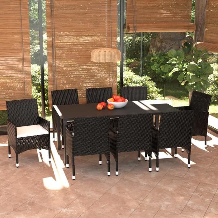 Exclusive House - Garden Dining Set Cushions 9pcs Wicker Black