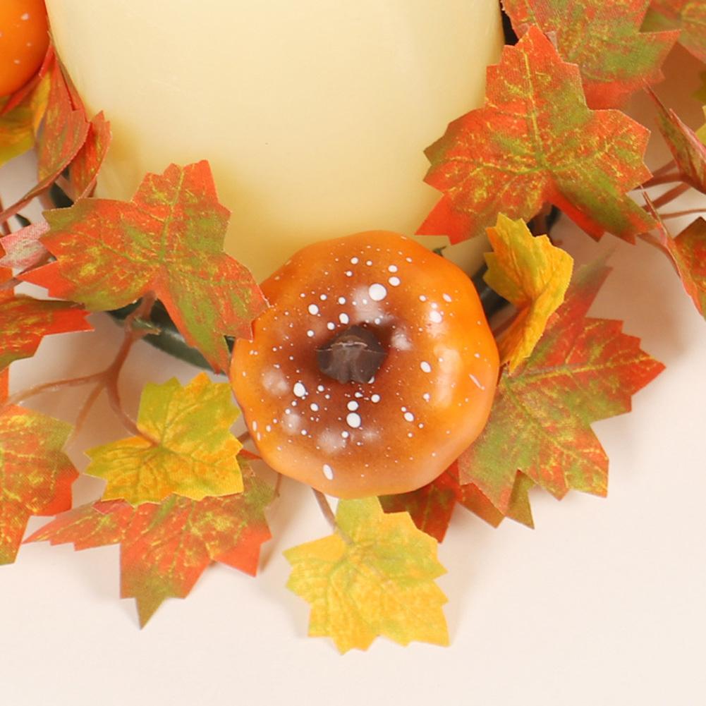 Artificial Candle Holder Rings With Maple Leaf Pumpkin Berry Lightweight Silk Fabric Artificial Garland For Thanksgiving Halloween Decoration