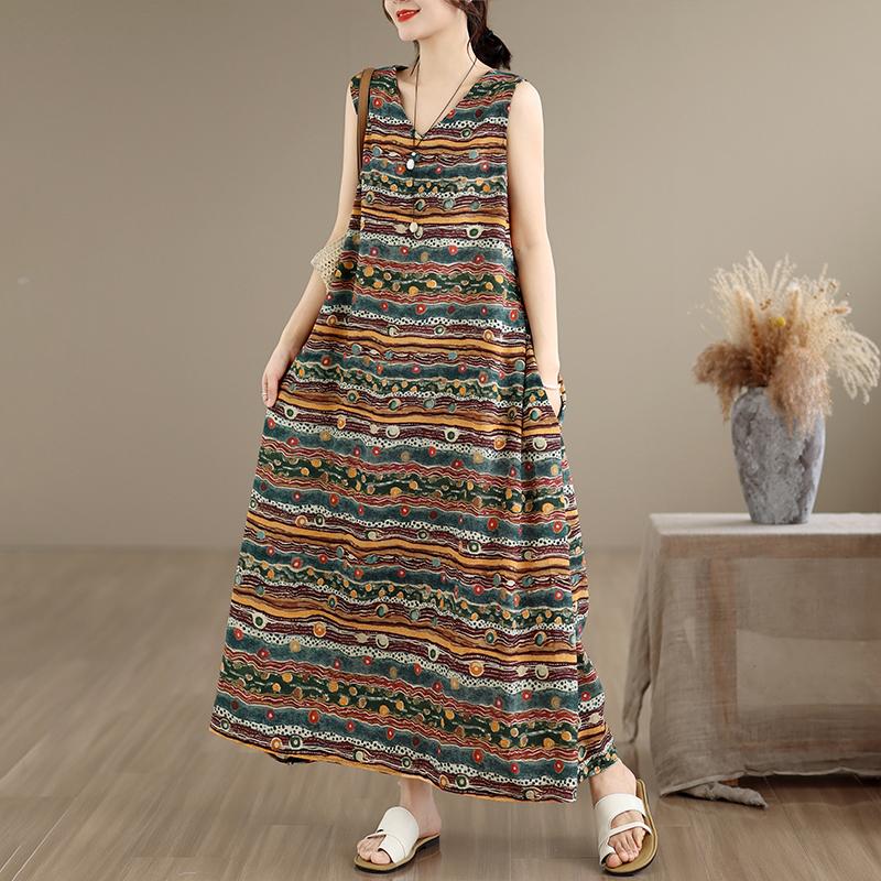 DIMANAF New Women Plus Size Summer Lady Long Dress Loose Oversize Maxi Floral Print Beach Sundress Clothing Vest Sleeveless 2026